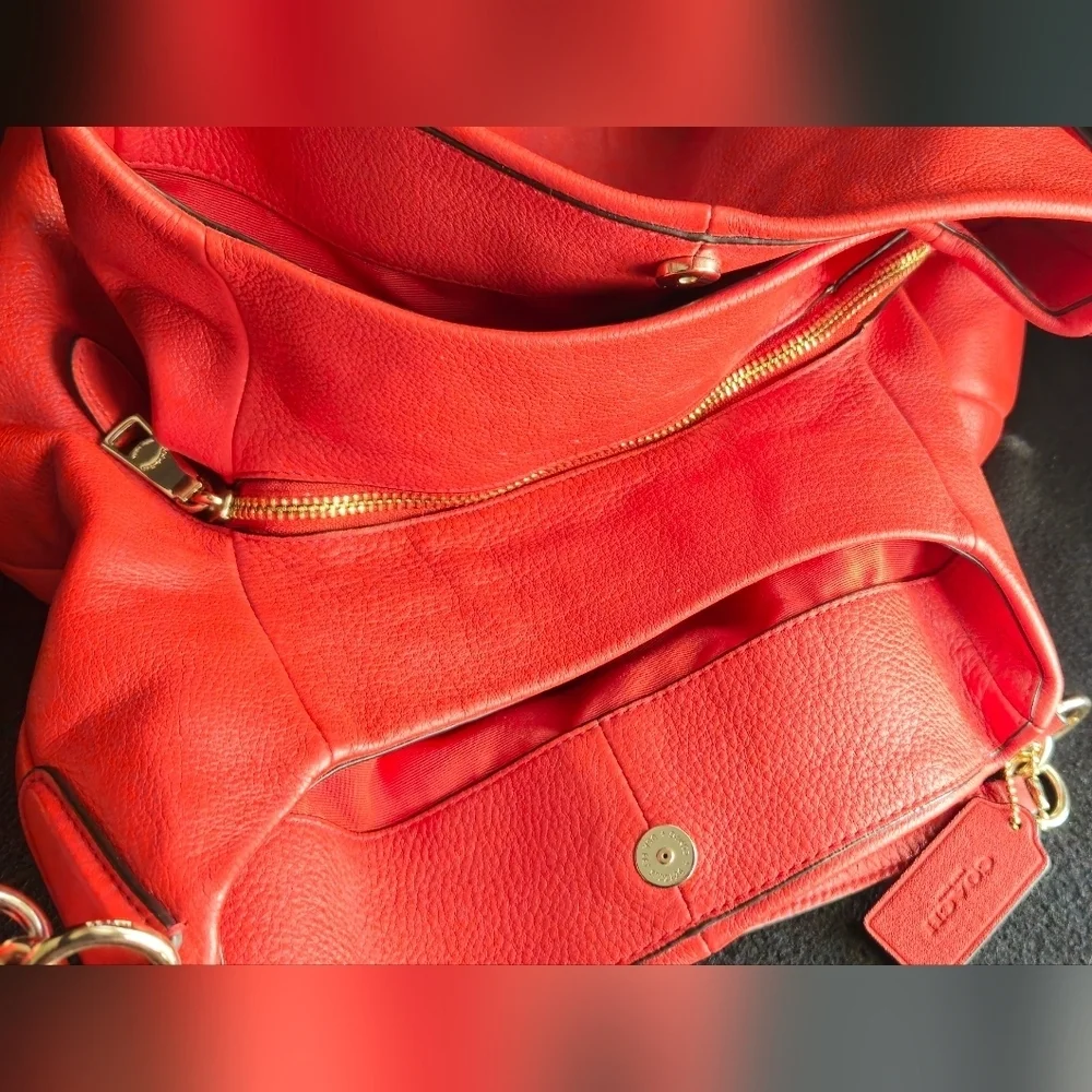 Coach Madison Phoebe Red-Orange Pebbled Leather Slouch Shoulder Bag
